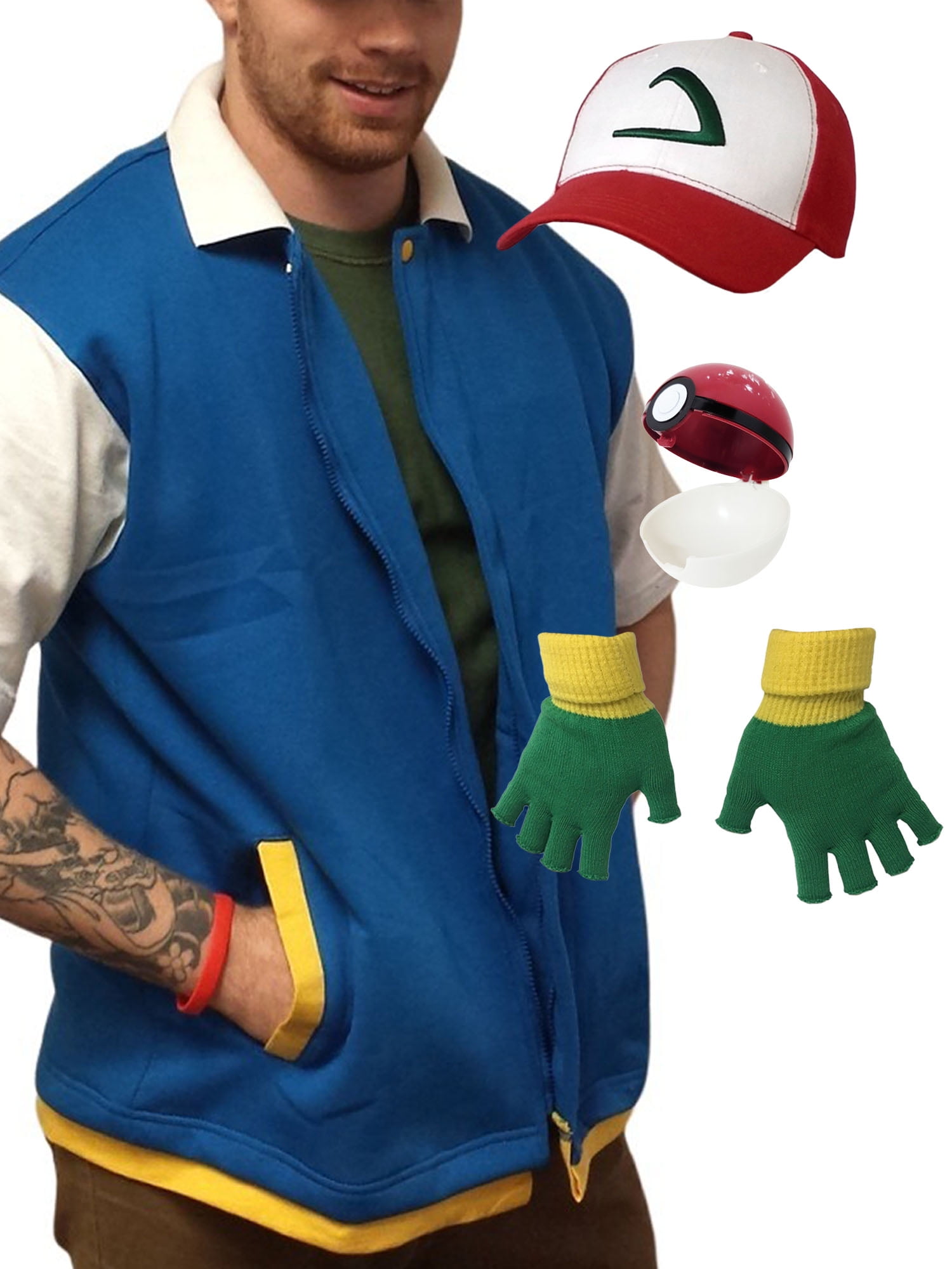 Ash Ketchum Gift Set Pokemon Trainer Hat Jacket Gloves Pokeball