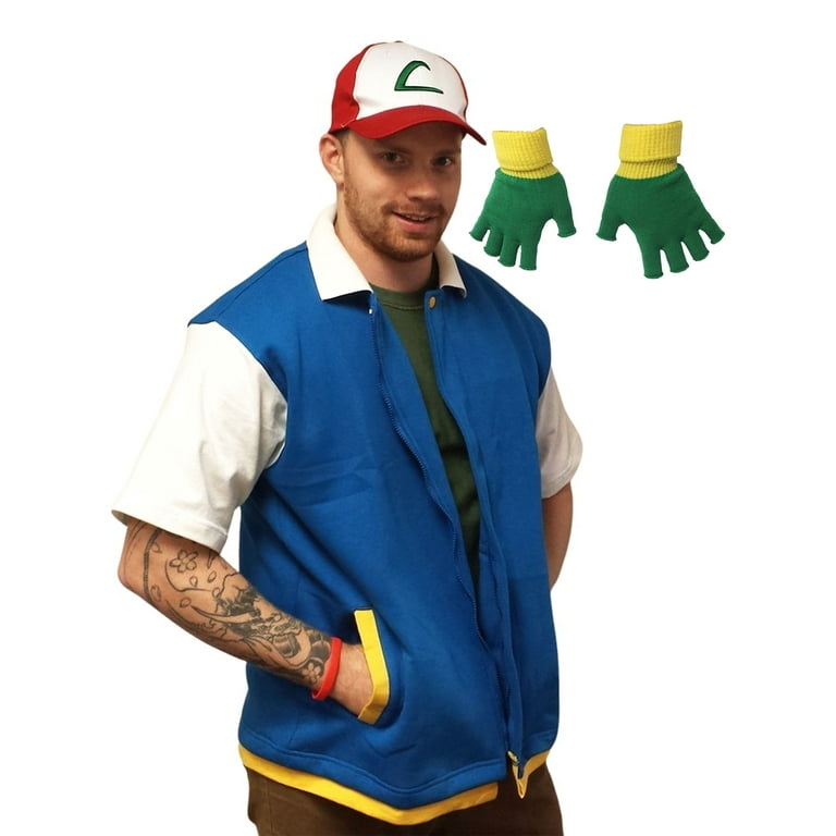 Ash Ketchum Jacket Costume Hat Gloves Pokemon Trainer Props Halloween  Original