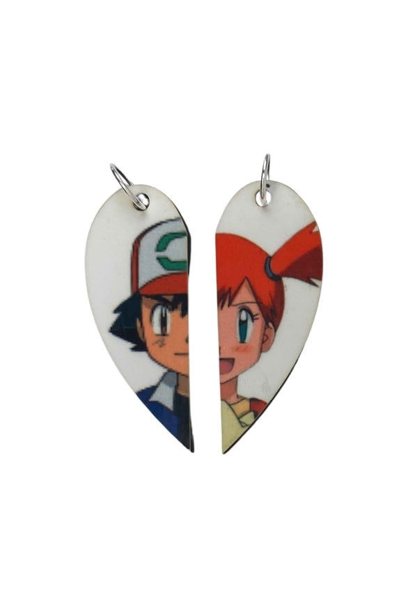 Ash & Misty Matching Heart Necklaces or Keyrings | Pokemon Couples Gift | Gifts for Him or Her