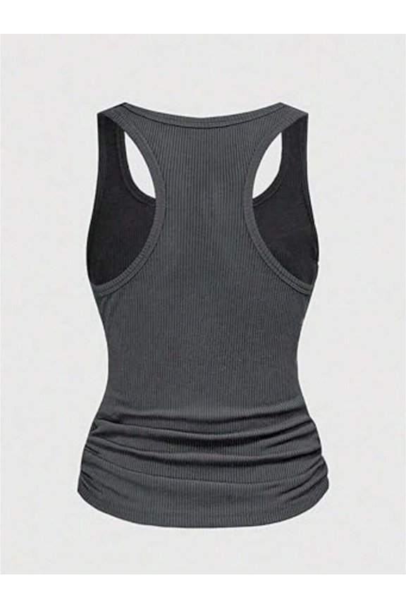 Ash Ribbed Racerback Tank Top Sleeveless Slim Fit Crop Top For Women