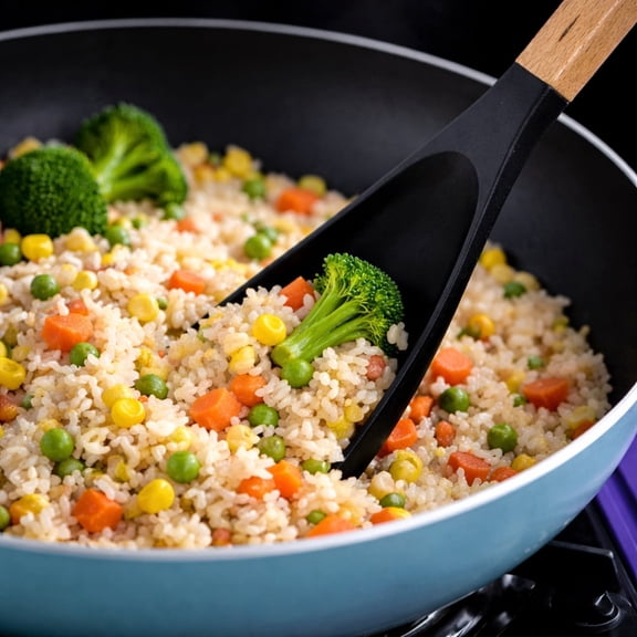 2 Pack Cooking Spoon for Nonstick Cookwares - Heat-Resistant Silicone Spatula Cooking Spoon With Wooden Handle, Ergonomic Grip, For Stirring Mixing Serving (With Hooks)