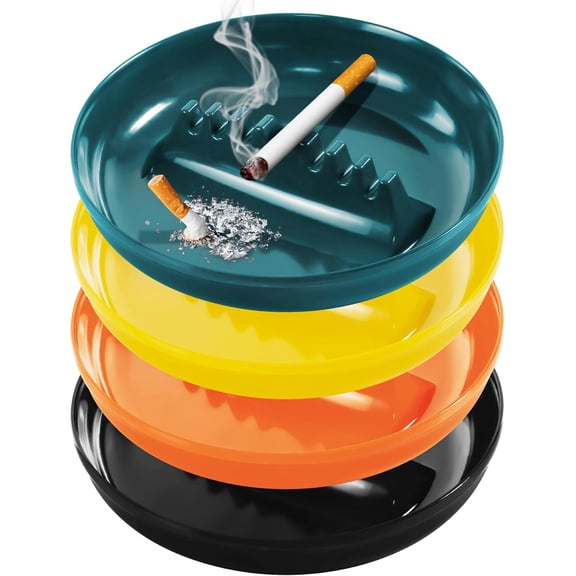 Ash Tray for Cigarettes, Indoor Outdoor Ashtrays for Patio, Home, Office Decor, 7 Inches Large Size Plastic Ashtray With 7 Cigarette Ports, Cool Ashtrays Round 4-pack