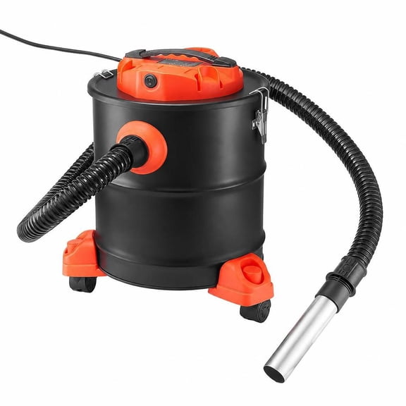 Ash Vacuum Cleaner, 1200W, 5.3 Gallon with Casters, Dual Filtration, 5 FT Hose, for Fireplace Wood Stove and Grill, Black and Orange