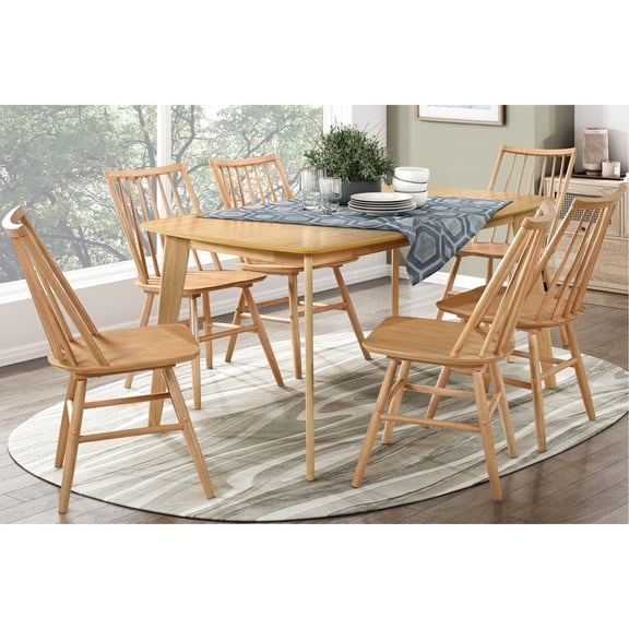 Ash Veneer Wood - Chic Curved Backrest - Kitchen Dining - 7pc Set Seating 6
