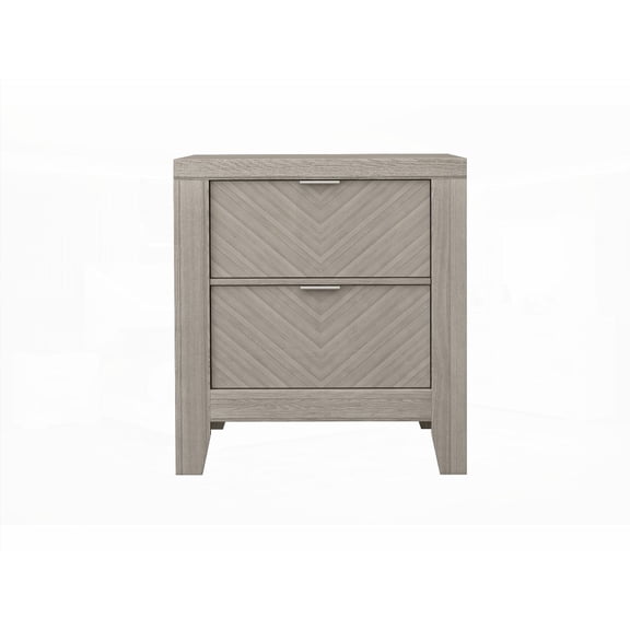 Ash Veneered 2 Drawer Nightstand in Harringbone Look