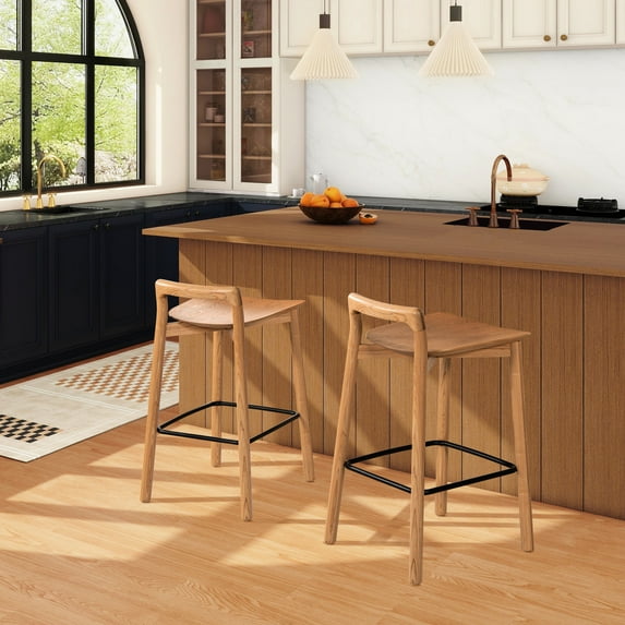 Ash Wood Counter Stool with Black Footrest / Comfortable for Kitchen Seating