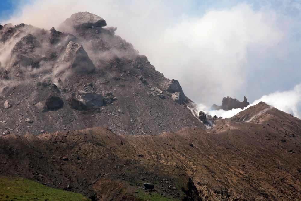 Ash and gas rising from lava dome of Soufriere Hills volcano Montserrat Caribbean Canvas Art - Richard RoscoeStocktrek Images (35 x 23)