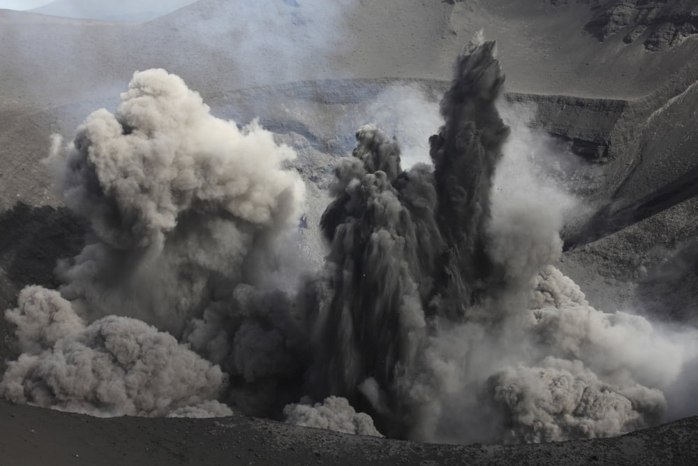 Ash cloud eruption on Yasur Volcano Tanna Island Vanuatu Canvas Art - Richard RoscoeStocktrek Images (35 x 24)