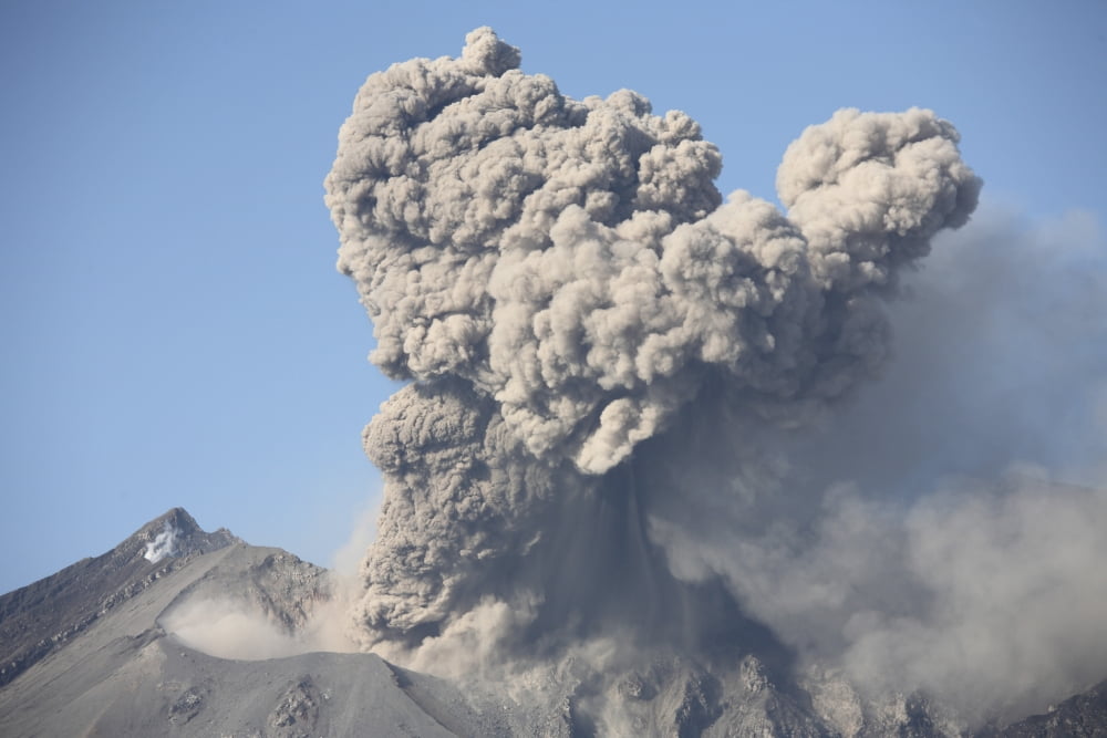 Ash cloud following explosive Vulcanian eruption Sakurajima Volcano Japan Canvas Art - Richard RoscoeStocktrek Images (18 x 12)