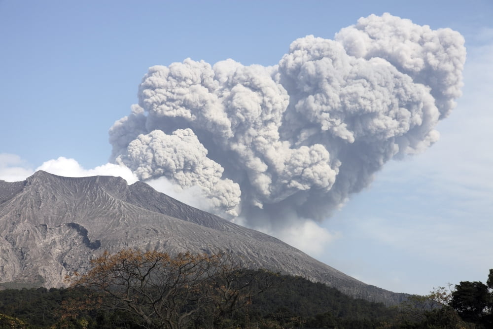 Ash cloud following explosive Vulcanian eruption Sakurajima Volcano Japan Canvas Art - Richard RoscoeStocktrek Images (35 x 23)