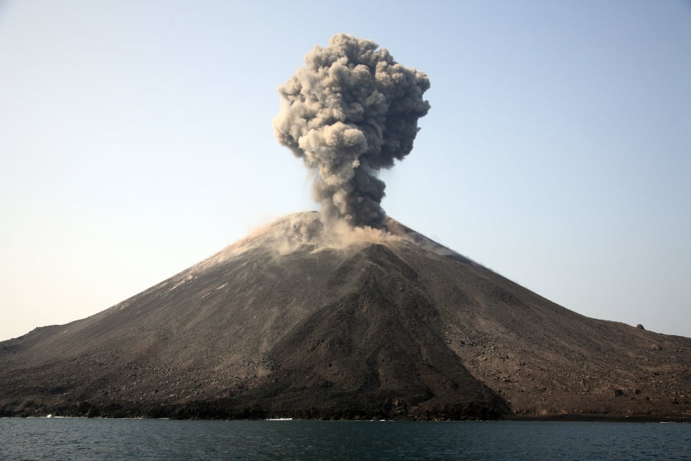 Ash cloud from vulcanian eruption of Anak Krakatau volcano Sunda Strait Java Indonesia Canvas Art - Richard RoscoeStocktrek Images (35 x 23)