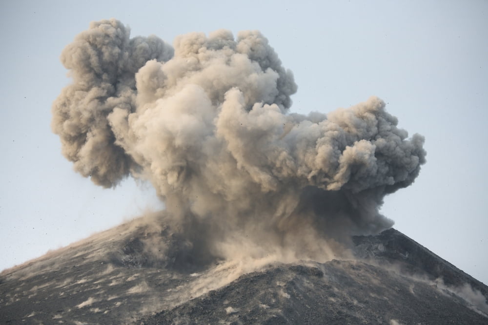 Ash cloud from vulcanian eruption of Anak Krakatau volcano Sunda Strait Java Indonesia Canvas Art - Richard RoscoeStocktrek Images (35 x 23)