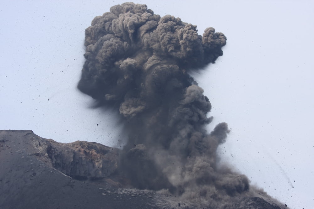 Ash cloud from vulcanian eruption of Anak Krakatau volcano Sunda Strait Java Indonesia Canvas Art - Richard RoscoeStocktrek Images (35 x 23)