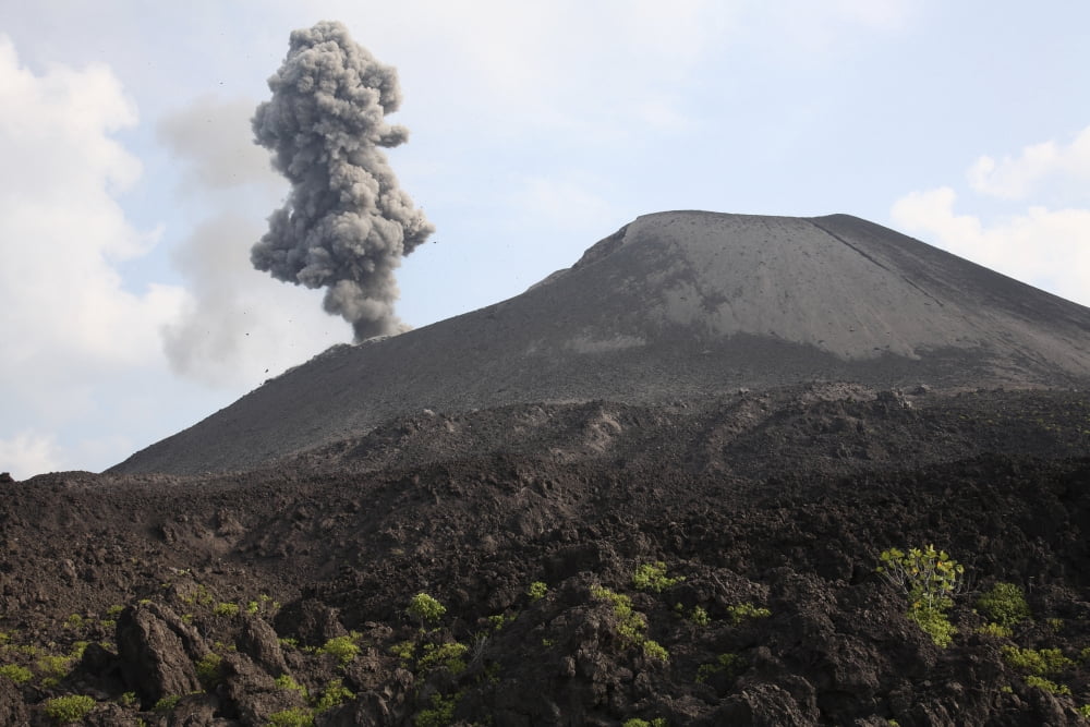 Ash cloud from vulcanian eruption of Anak Krakatau volcano Sunda Strait Java Indonesia Canvas Art - Richard RoscoeStocktrek Images (35 x 23)