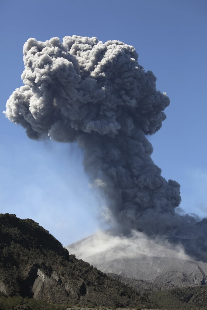 Ash cloud produced by powerful eruption of Sakurajima volcano Japan Canvas Art - Richard RoscoeStocktrek Images (23 x 35)