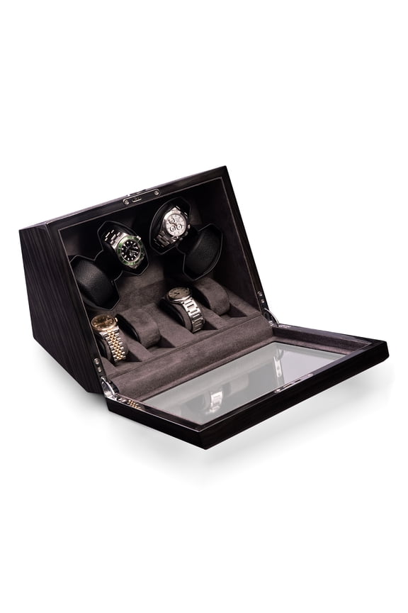 4-Watch Winder and 4-Watch Storage Case | Glass Top | Ash Wood | BB741GRY