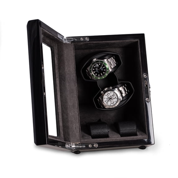 Ash wood high lacquer two watch winder and two watch storage case with glass top