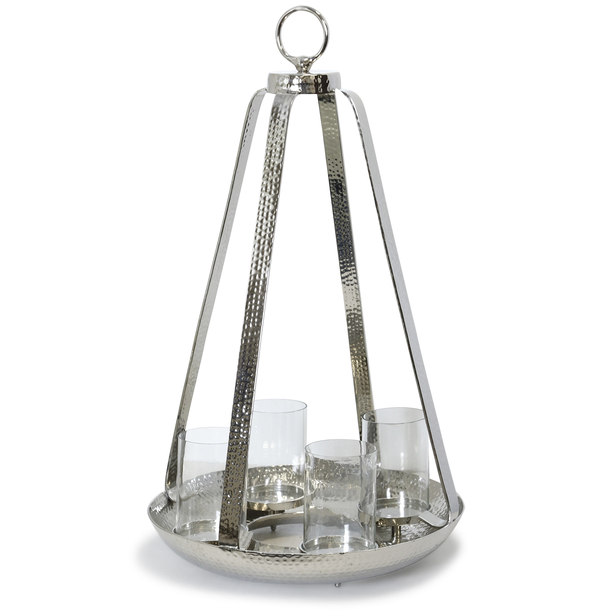 Asha Large Aluminum and Clear Glass Four Light Dome Candle Holder