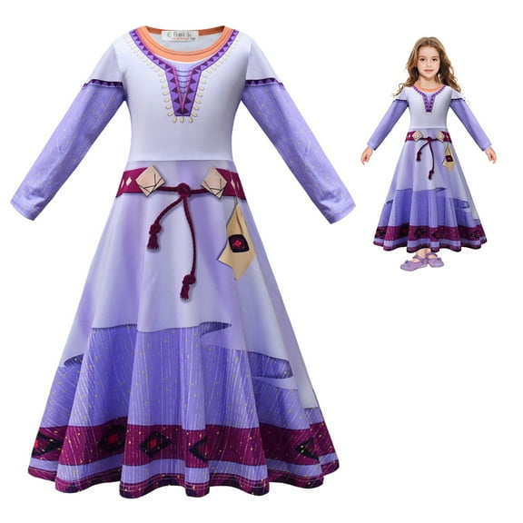 Asha Cosplay Costume Dress for Girls Long Sleeves Christmas Outfits