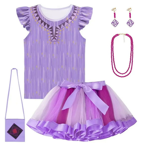 Asha Costume Purple Tulle Tutu Dress for Girls Princess Birthday Outfit Set Dress up