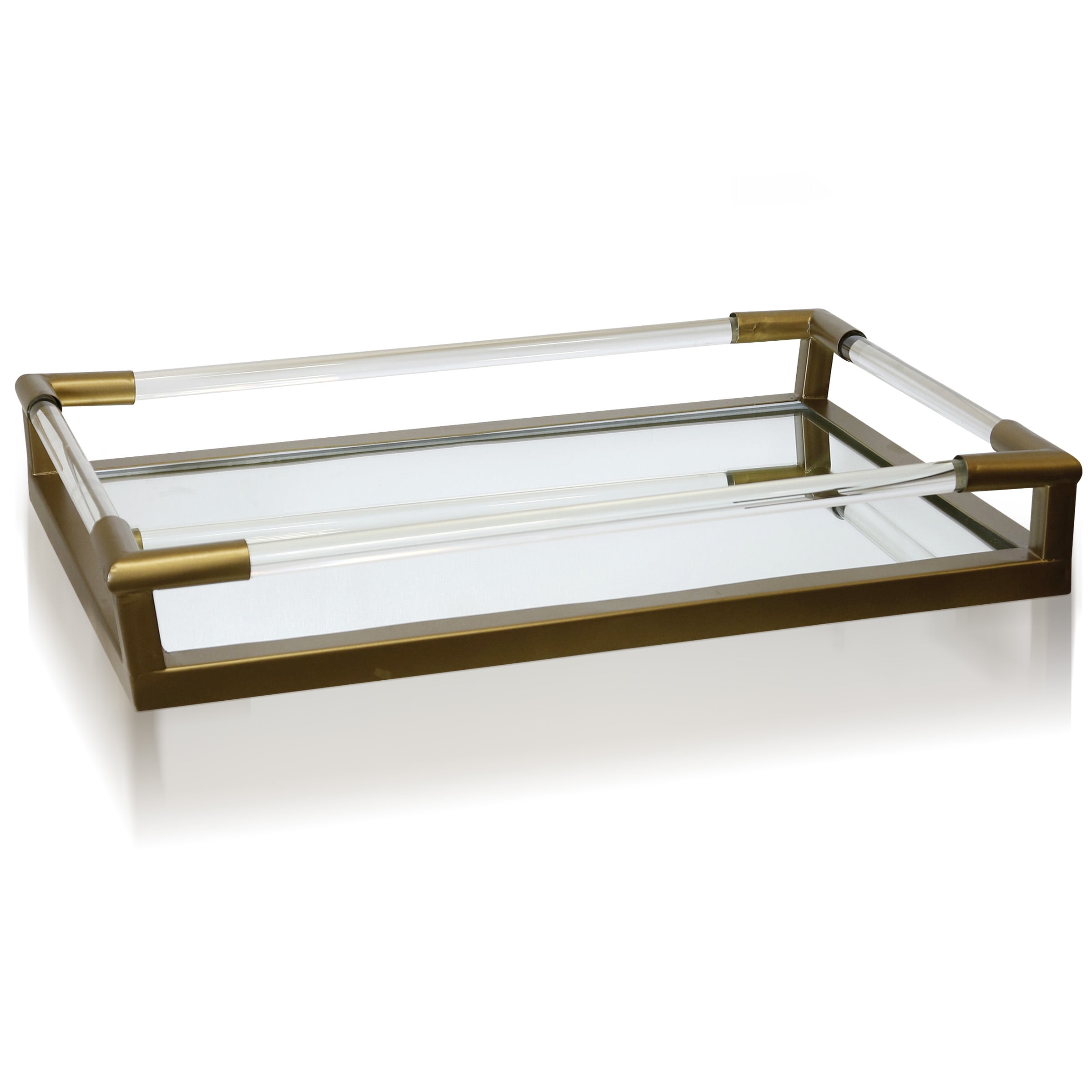 Asha Iron Metal And Clear Glass Decorative Tray With Beveled Mirror