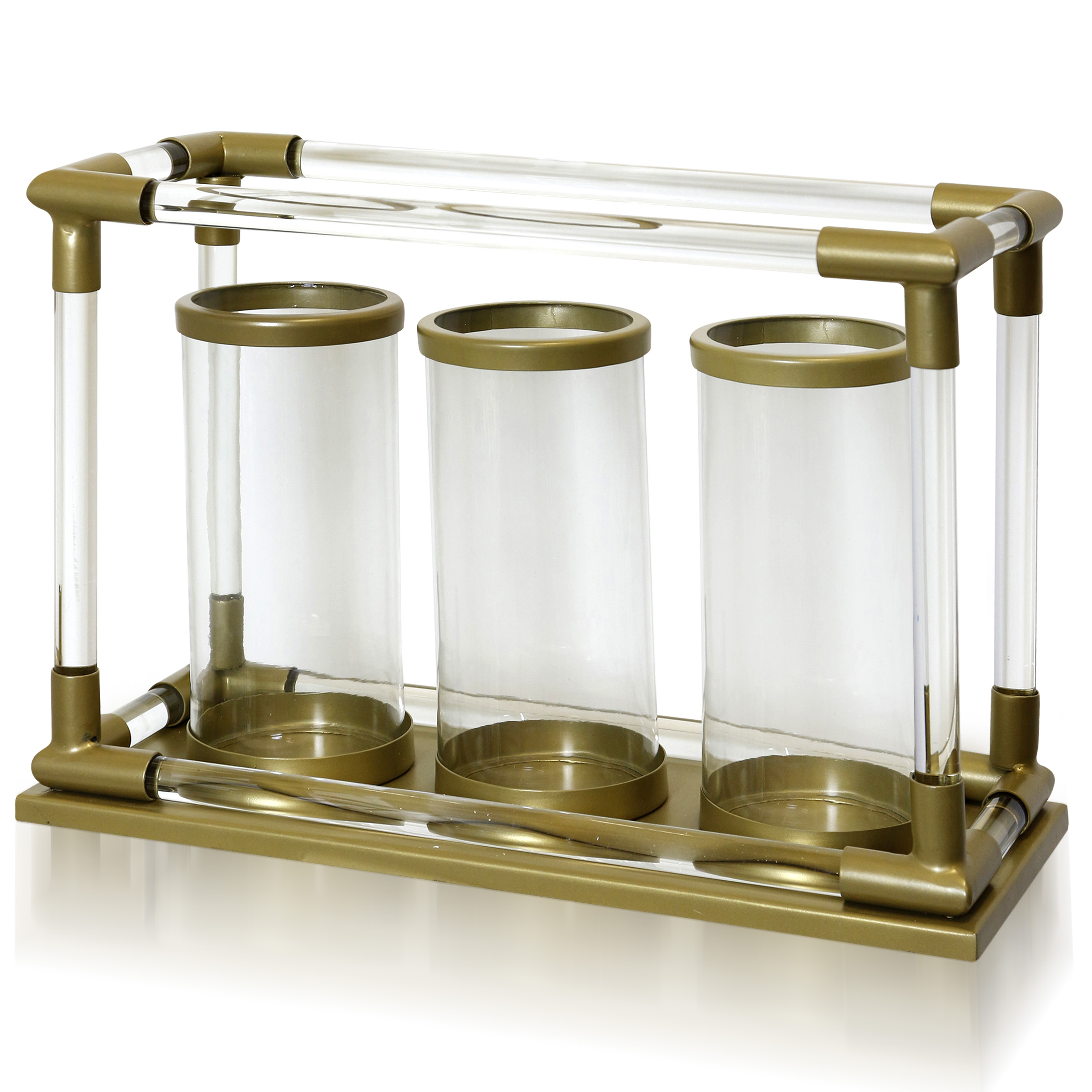 Asha Iron Metal And Clear Glass Stand With Three Lantern Glass Candle