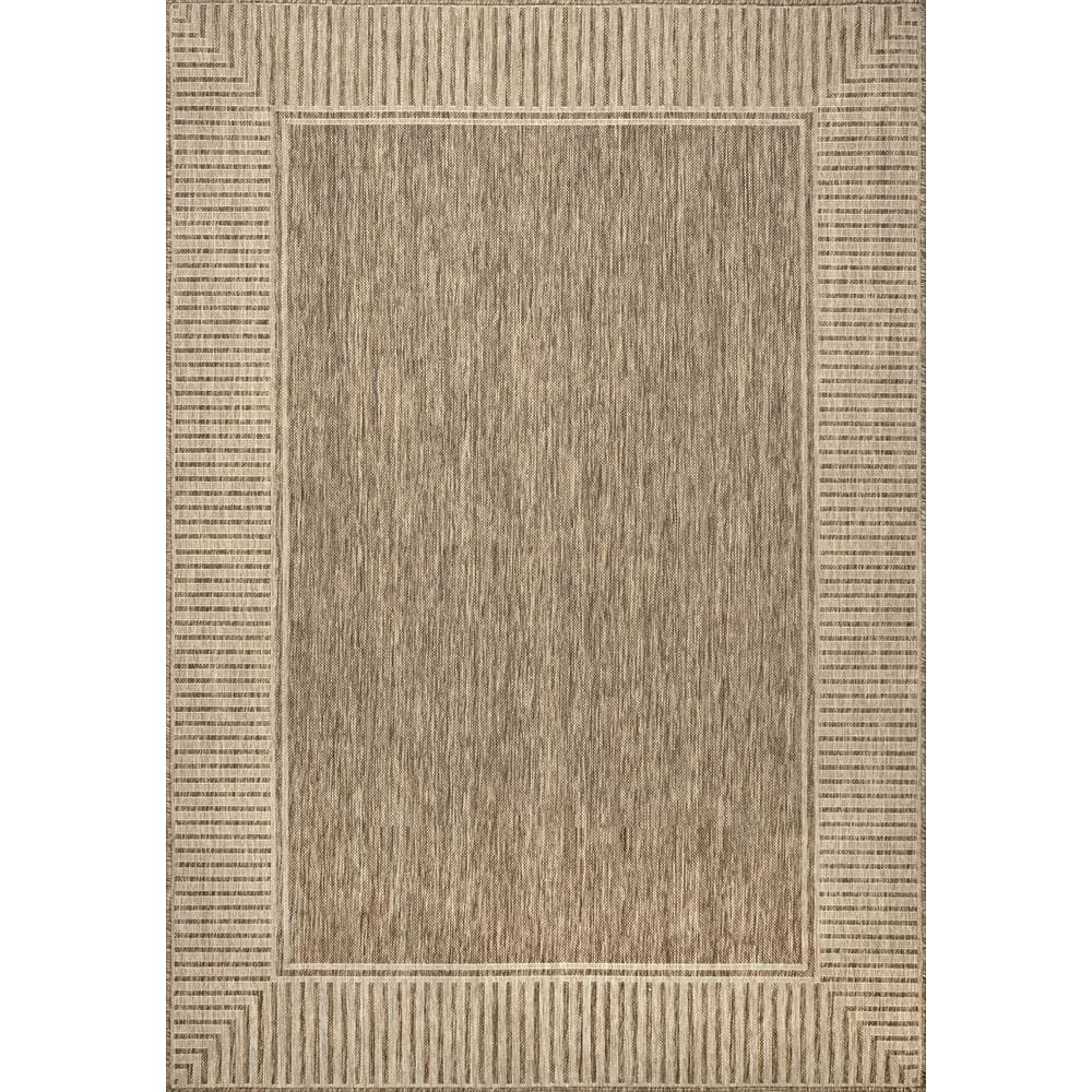 Asha Simple Border Light Brown 9 ft. 6 in. x 12 ft. Indoor/Outdoor