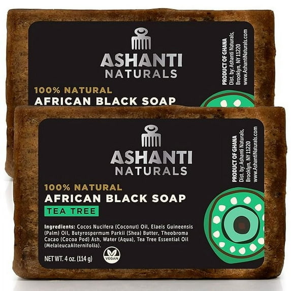 Ashanti Naturals 100% African Black Soap Bars - Tea Tree, Bar Soaps