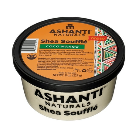 Ashanti Naturals Shea Souffle - Whipped Shea Butter Cream with Coconut, Almond Oil, and Unrefined Shea Butter for Hair Moisturizer. (8 oz) (Coco Mango)