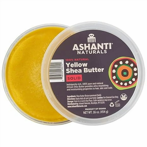 Ashanti Naturals Unrefined African Solid Yellow Shea Butter Body Butter, 16 Ounce
