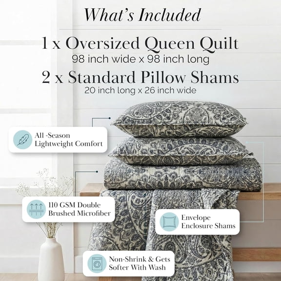 Ashanti  Oversized Quilt  Bedding Set Lightweight Soft Coverlet with Shams