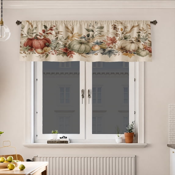 AshasdS Autumn Harvest Pumpkins Border Window Valance Fall Thanksgiving Short Curtain Rod Pocket Kitchen