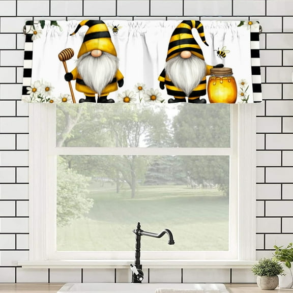 AshasdS Bee Gnome Polyester Curtain Valance for Home Bedroom Living Room Kitchen Window Decor 54x18 inch