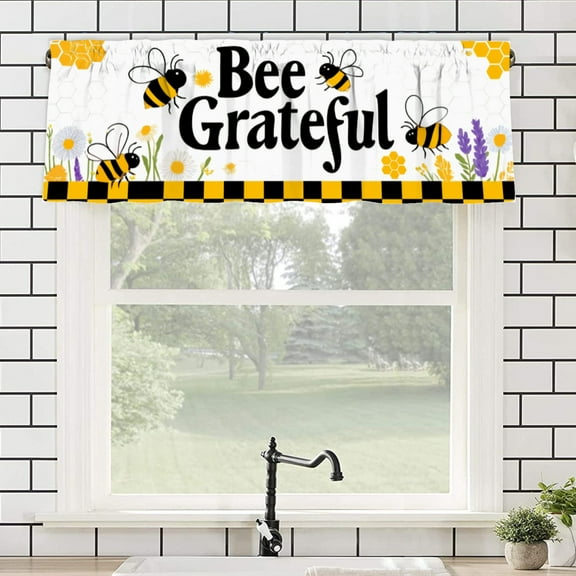 AshasdS Bee Grateful Rod Pocket Curtain Valance in Polyester for Home Bedroom Living Room Kitchen Window Decor 54x18 inch