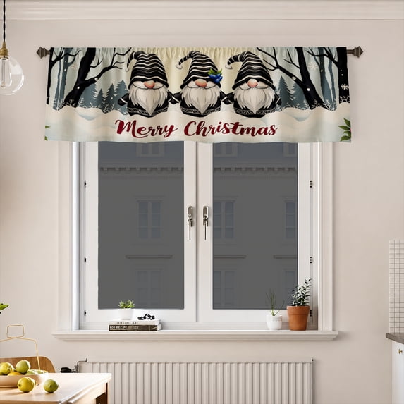 AshasdS Black Christmas Gnomes Row Window Valance Winter Holiday Short Curtain Rod Pocket for Kids Room