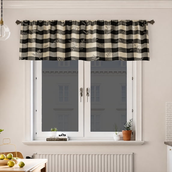 AshasdS Black & White Plaid Checkered Window Valance Farmhouse Short Curtain Rod Pocket for Kitchen Living