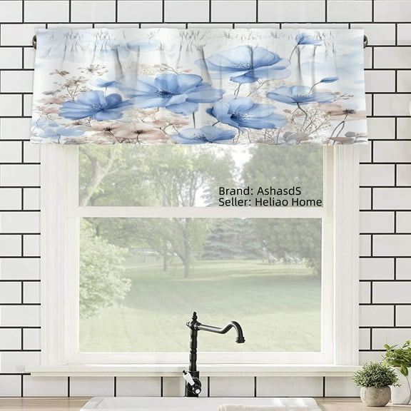 AshasdS Blue Floral Print Polyester Window Valance Curtain for Home Kitchen Living Room Bedroom Bathroom Decor 54x18 inch
