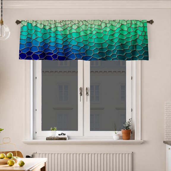 AshasdS Blue Honeycomb Window Valance, Abstract Hexagon Pattern Short Curtain for Kitchen Living Room Bedroom Bathroom Modern Home Decor