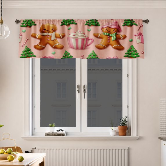 AshasdS Christmas Gingerbread Window Valance Holiday Curtain Valance Seasonal Winter Kitchen Window Decor