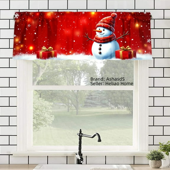 AshasdS Christmas Snowman Polyester Window Valance Curtain for Home Kitchen Living Room Bedroom Bathroom Decor 54x18 inch