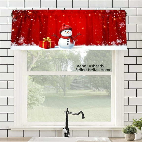 AshasdS Christmas Snowman Window Valance Curtain with Red Velvet Design and Gift Box, Festive Holiday Decor for Home Kitchen Living Room Bedroom Bathroom Decor 54x18 inch