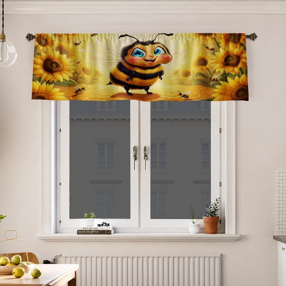 AshasdS Cute Bee Sunflower Window Valance Spring Floral Curtain Valance Decorative Kitchen Window Treatment Home Decor