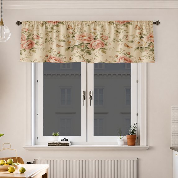 AshasdS English Country Floral Rose Window Valance Cottagecore Short Curtain Rod Pocket for Living Room