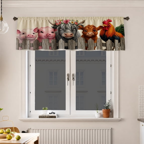 AshasdS Farm Animal Pattern Window Valance Country Curtain Valance Rustic Kitchen Window Decor