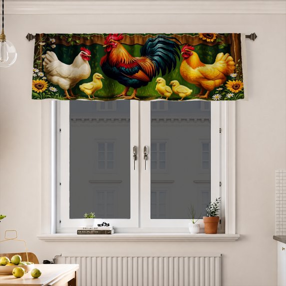 AshasdS Farmhouse Chicken Rooster Window Valance Country Curtain Valance Kitchen Window Treatment Rustic Home Decor