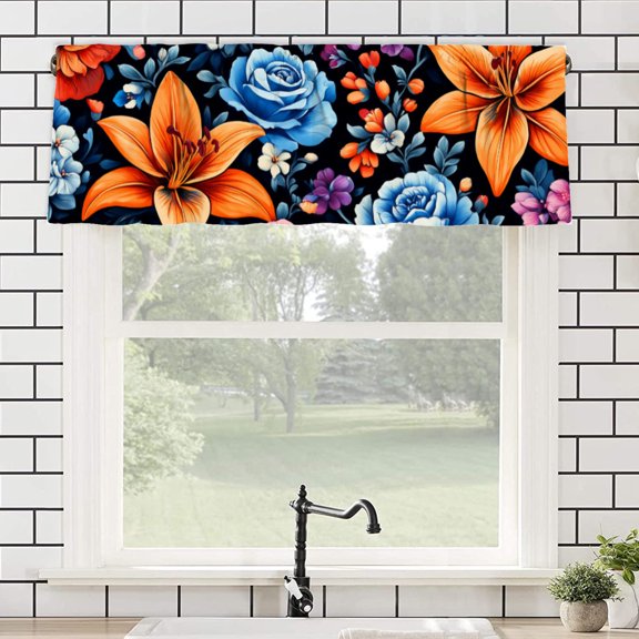 AshasdS Floral Print Polyester Curtain Valance for Home Bedroom Living Room Kitchen Window Decor 54x18 inch