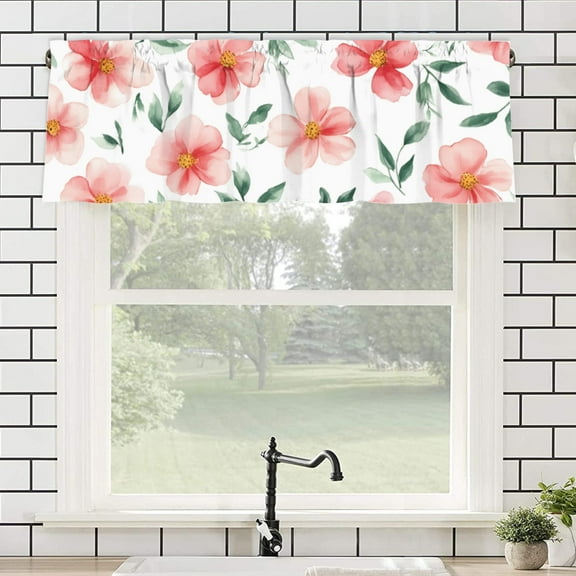 AshasdS Floral Print Polyester Rod Pocket Curtain Valance for Home Bedroom Living Room Kitchen Window Decor 54x18 inch