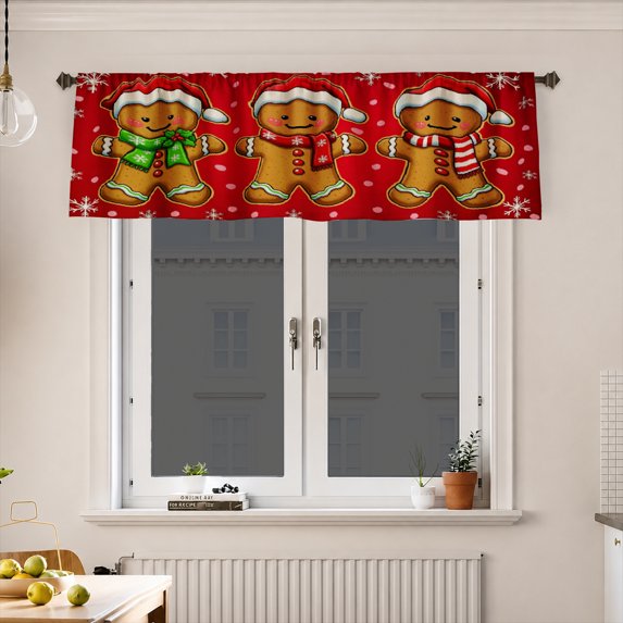 AshasdS Gingerbread Character Window Valance Christmas Curtain Valance Holiday Kitchen Window Treatment Decorative Decor