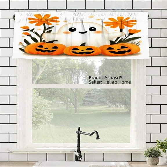 AshasdS Halloween Pumpkin Ghost Polyester Window Valance Curtain for Home Kitchen Living Room Bedroom Bathroom Decor 54x18 inch