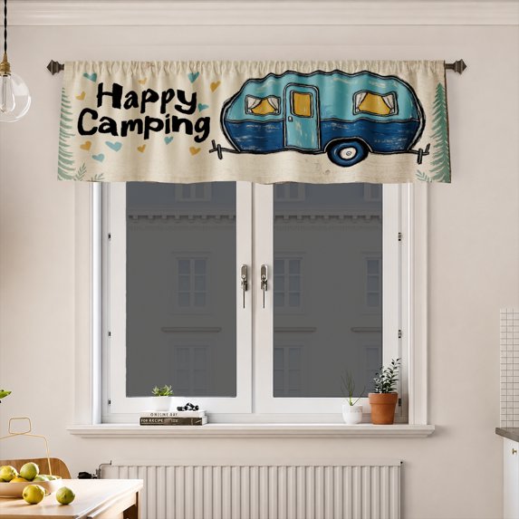 AshasdS Happy Camping Window Valance Outdoor Theme Curtain Valance RV Camper Style Decorative Home Decor